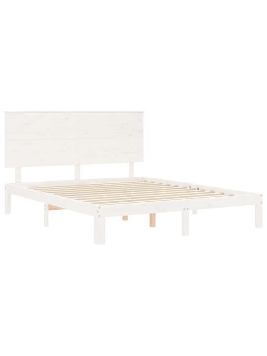 Gultas rāmis ar galvgali, King size izmērs, masīvkoks, balts