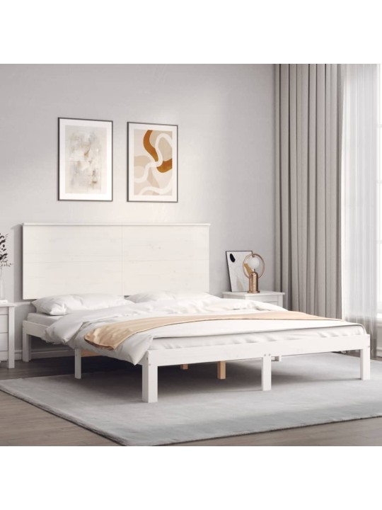 Gultas rāmis ar galvgali, King size izmērs, masīvkoks, balts