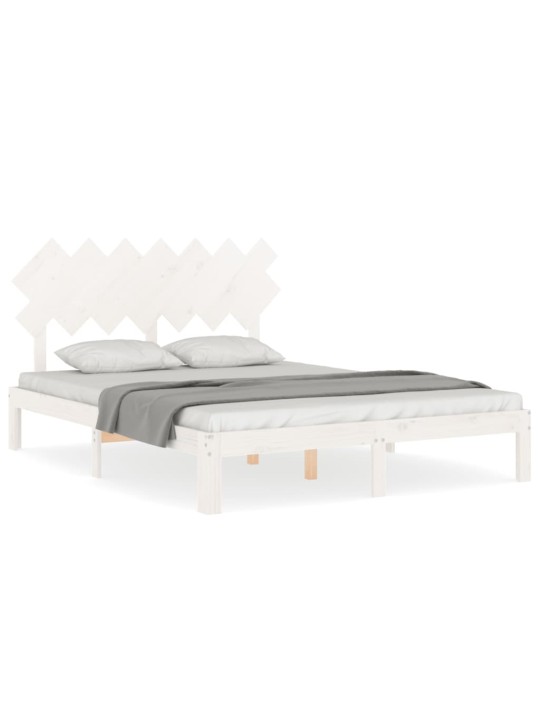 Gultas rāmis ar galvgali, King size izmērs, masīvkoks, balts