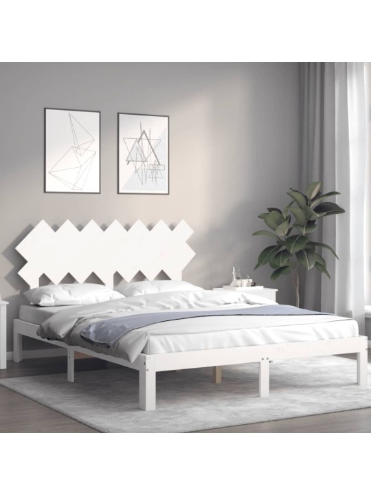 Gultas rāmis ar galvgali, King size izmērs, masīvkoks, balts