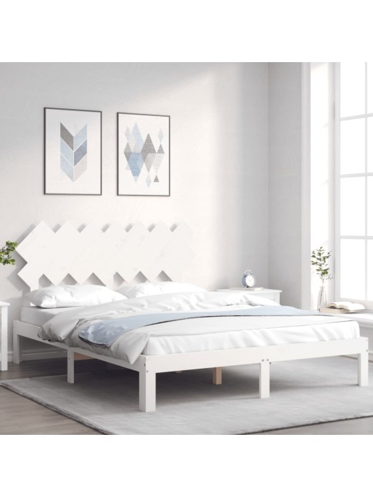 Gultas rāmis ar galvgali, King size izmērs, masīvkoks, balts