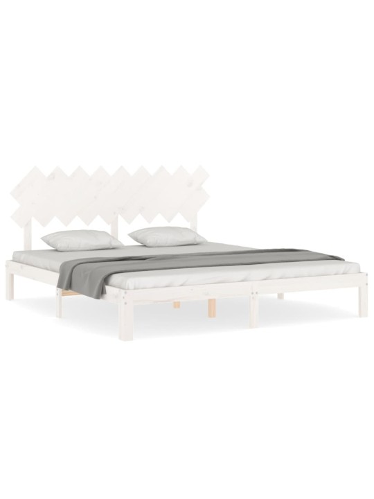 Gultas rāmis ar galvgali, Super King Size, masīvkoks, balts