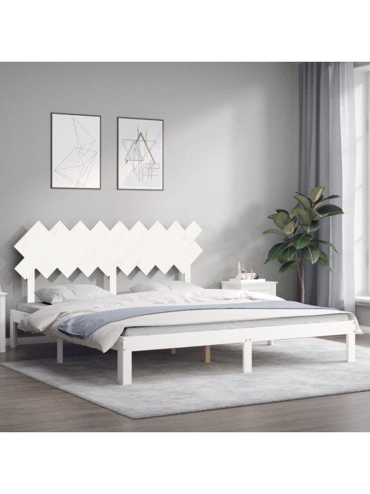 Gultas rāmis ar galvgali, Super King Size, masīvkoks, balts