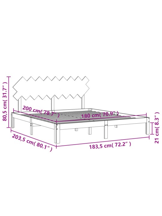 Gultas rāmis ar galvgali, Super King Size, masīvkoks, balts