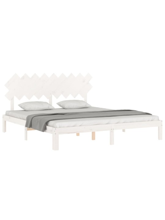 Gultas rāmis ar galvgali, Super King Size, masīvkoks, balts