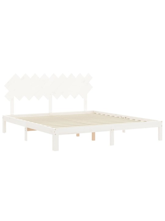 Gultas rāmis ar galvgali, Super King Size, masīvkoks, balts