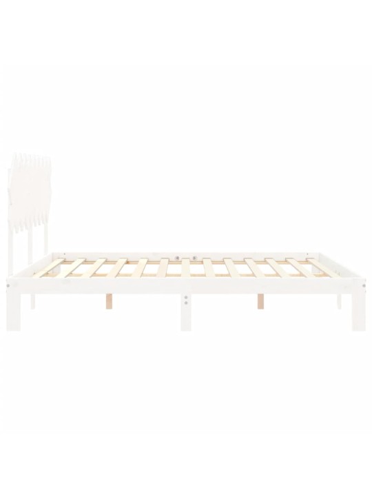 Gultas rāmis ar galvgali, Super King Size, masīvkoks, balts