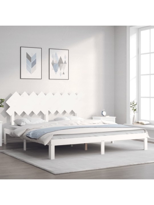 Gultas rāmis ar galvgali, Super King Size, masīvkoks, balts