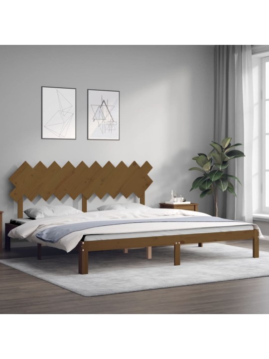 Gultas rāmis ar galvgali, medus brūns, 200x200 cm, masīvkoks