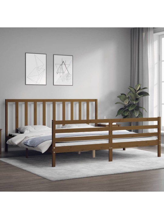 Gultas rāmis ar galvgali, medus brūns, 200x200 cm, masīvkoks