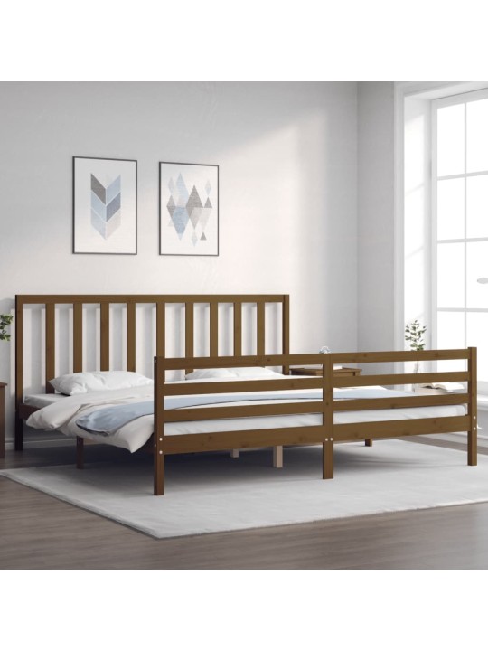 Gultas rāmis ar galvgali, medus brūns, 200x200 cm, masīvkoks