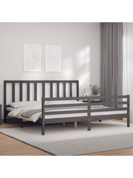 Gultas rāmis ar galvgali, 200x200 cm, masīvkoks, pelēks