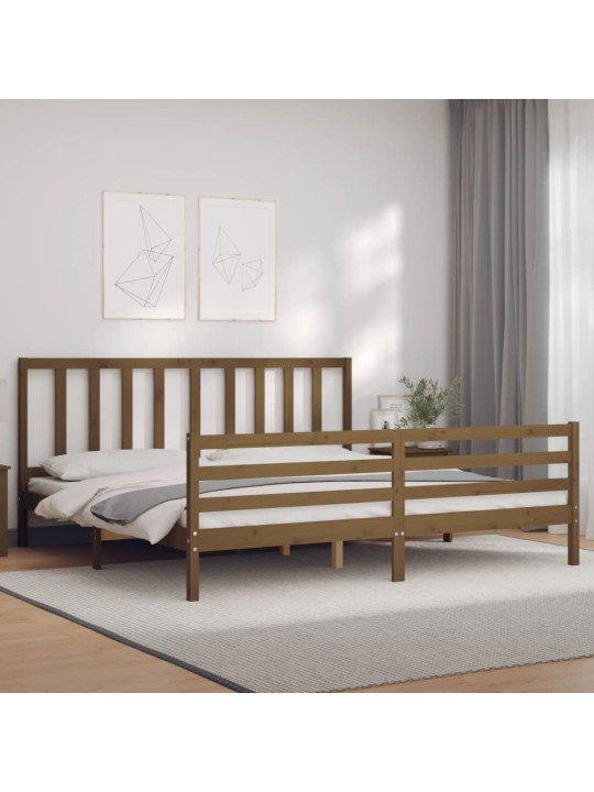Gultas rāmis ar galvgali, medus brūns, 200x200 cm, masīvkoks