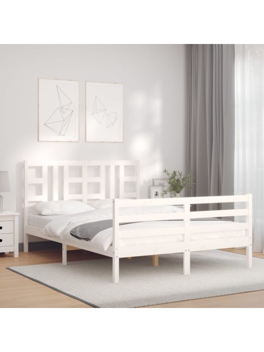 Gultas rāmis ar galvgali, King size izmērs, masīvkoks, balts