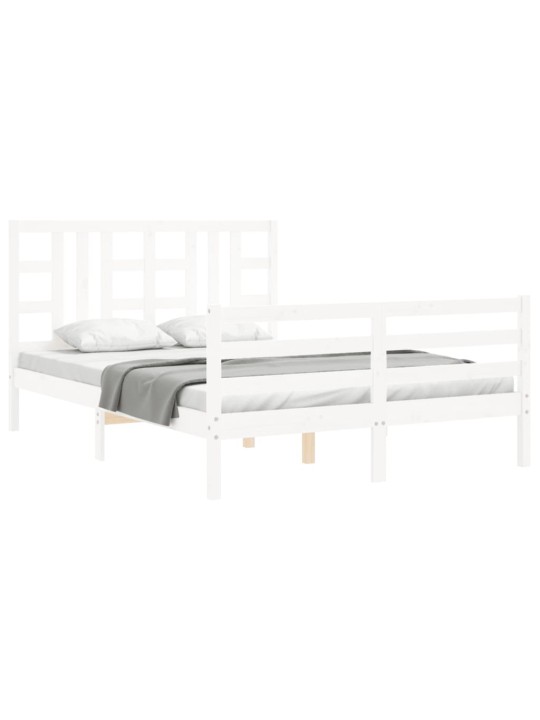 Gultas rāmis ar galvgali, King size izmērs, masīvkoks, balts