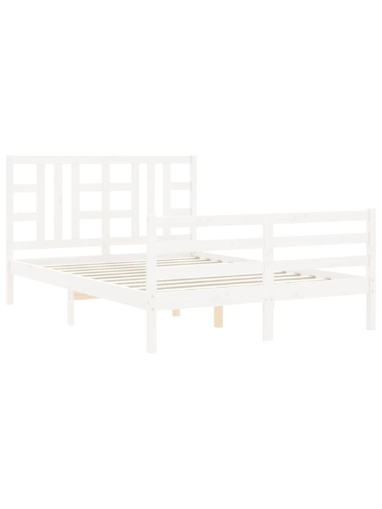 Gultas rāmis ar galvgali, King size izmērs, masīvkoks, balts