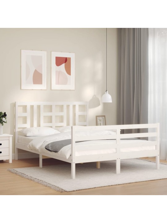 Gultas rāmis ar galvgali, King size izmērs, masīvkoks, balts