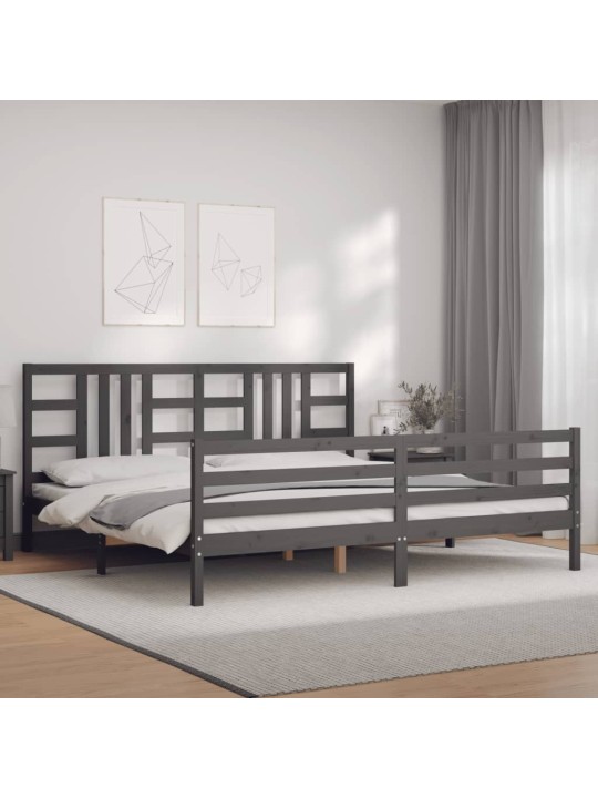 Gultas rāmis ar galvgali, 200x200 cm, masīvkoks, pelēks