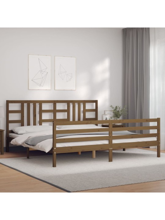Gultas rāmis ar galvgali, medus brūns, 200x200 cm, masīvkoks