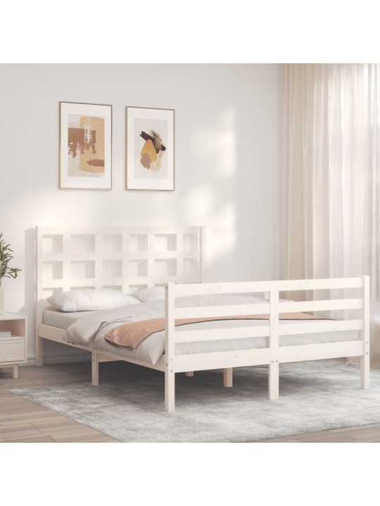 Gultas rāmis ar galvgali, 120x200 cm, masīvkoks, balts