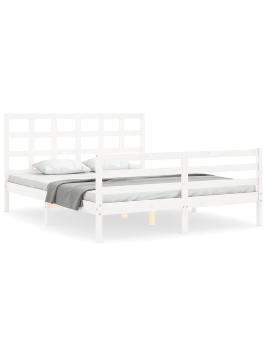 Gultas rāmis ar galvgali, King size izmērs, masīvkoks, balts