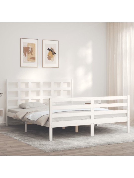 Gultas rāmis ar galvgali, King size izmērs, masīvkoks, balts