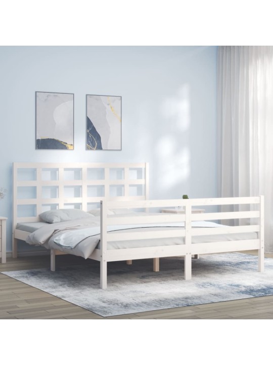 Gultas rāmis ar galvgali, King size izmērs, masīvkoks, balts