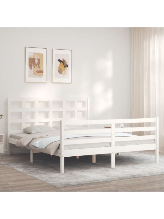 Gultas rāmis ar galvgali, 160x200 cm, masīvkoks, balts