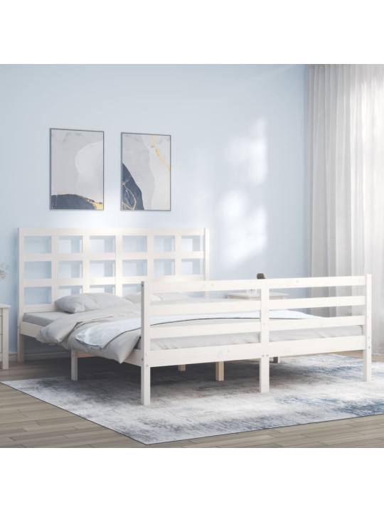 Gultas rāmis ar galvgali, 160x200 cm, masīvkoks, balts