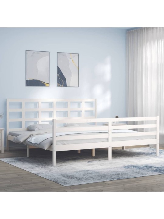 Gultas rāmis ar galvgali, 200x200 cm, masīvkoks, balts