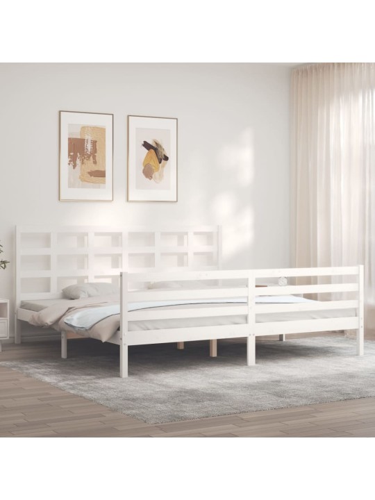 Gultas rāmis ar galvgali, 200x200 cm, masīvkoks, balts