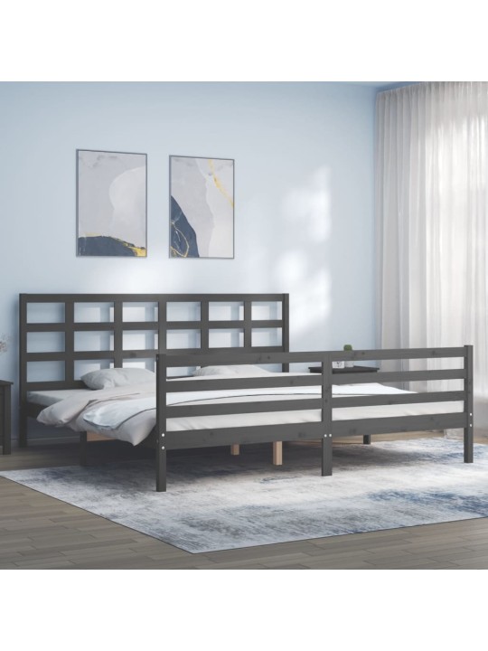 Gultas rāmis ar galvgali, 200x200 cm, masīvkoks, pelēks