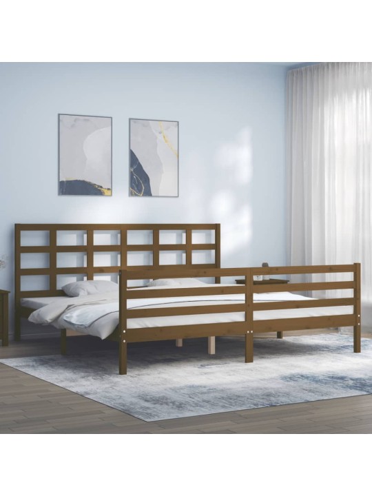 Gultas rāmis ar galvgali, medus brūns, 200x200 cm, masīvkoks