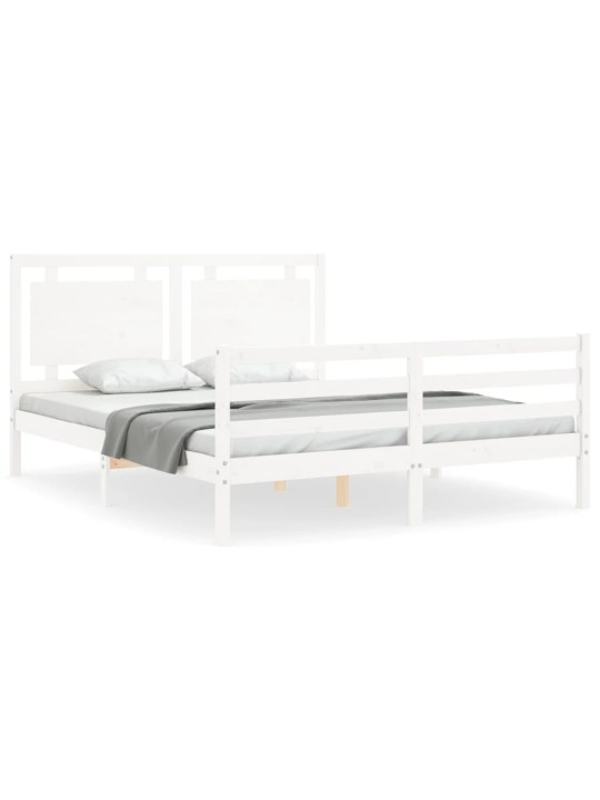 Gultas rāmis ar galvgali, King size izmērs, masīvkoks, balts