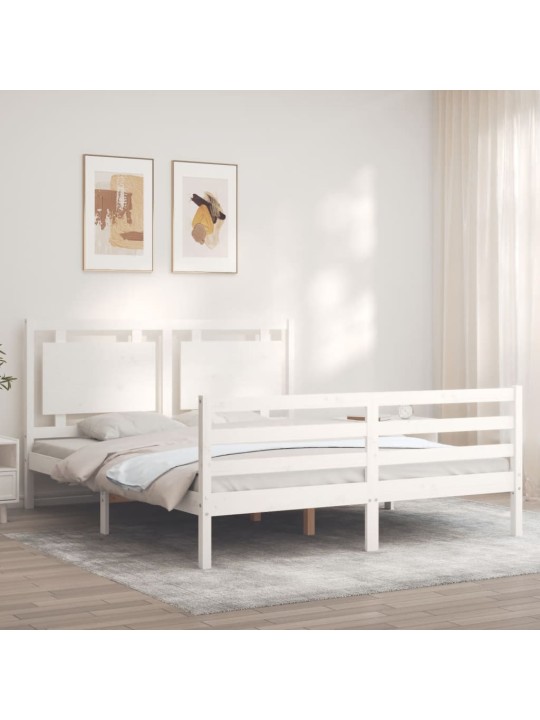 Gultas rāmis ar galvgali, King size izmērs, masīvkoks, balts