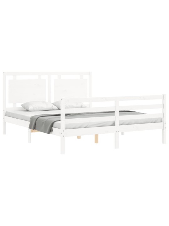 Gultas rāmis ar galvgali, King size izmērs, masīvkoks, balts