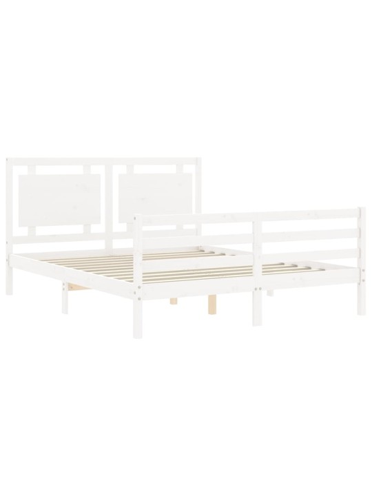 Gultas rāmis ar galvgali, King size izmērs, masīvkoks, balts