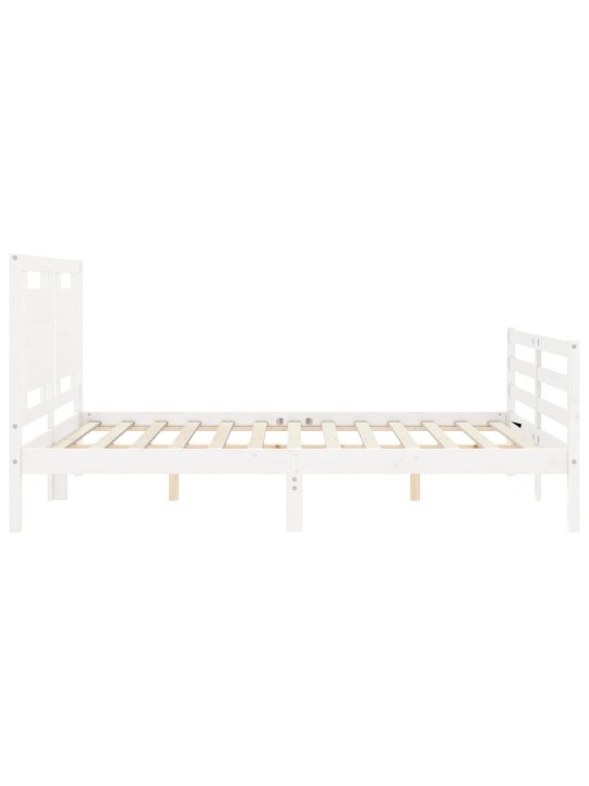 Gultas rāmis ar galvgali, King size izmērs, masīvkoks, balts
