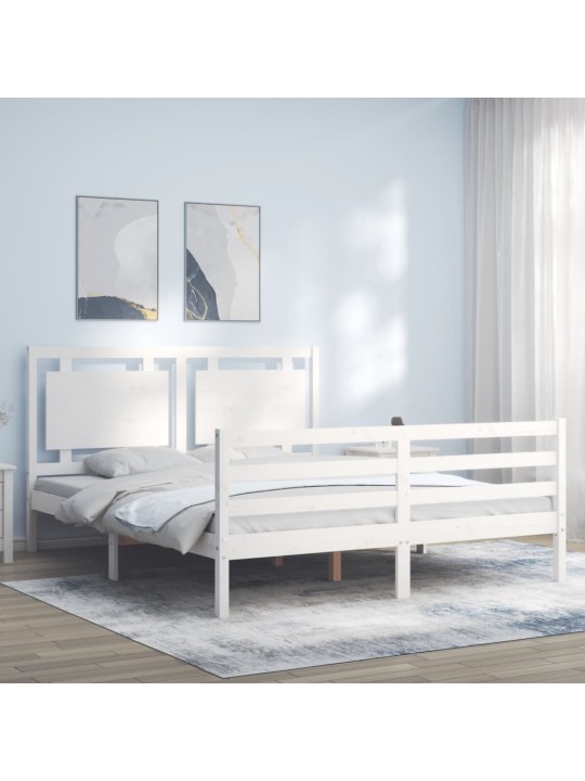Gultas rāmis ar galvgali, King size izmērs, masīvkoks, balts