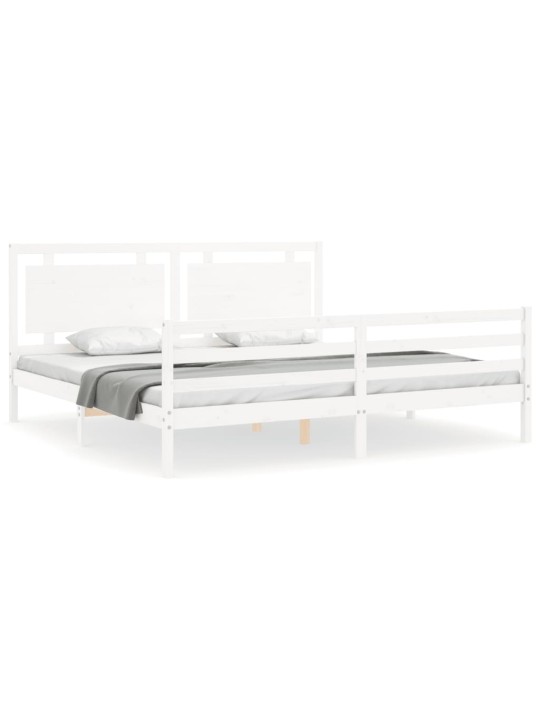 Gultas rāmis ar galvgali, Super King Size, masīvkoks, balts