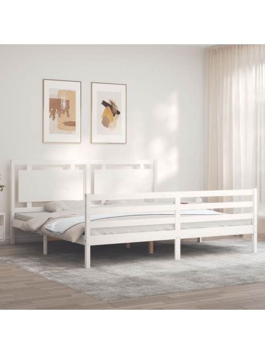 Gultas rāmis ar galvgali, Super King Size, masīvkoks, balts