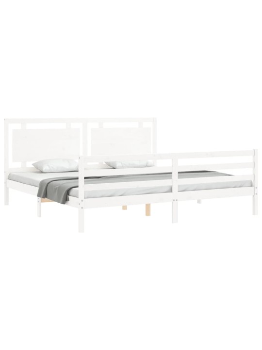 Gultas rāmis ar galvgali, Super King Size, masīvkoks, balts