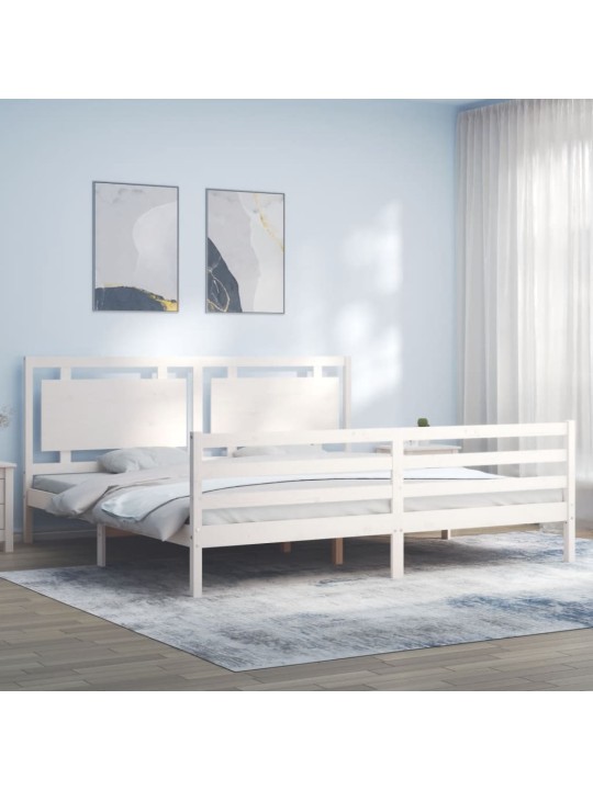 Gultas rāmis ar galvgali, Super King Size, masīvkoks, balts