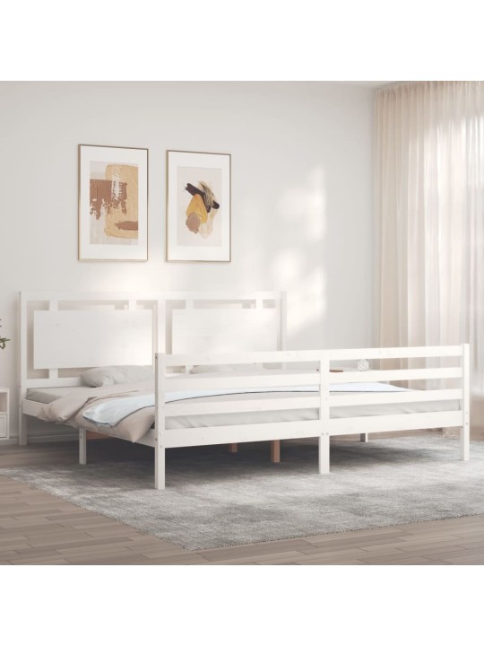 Gultas rāmis ar galvgali, 200x200 cm, masīvkoks, balts