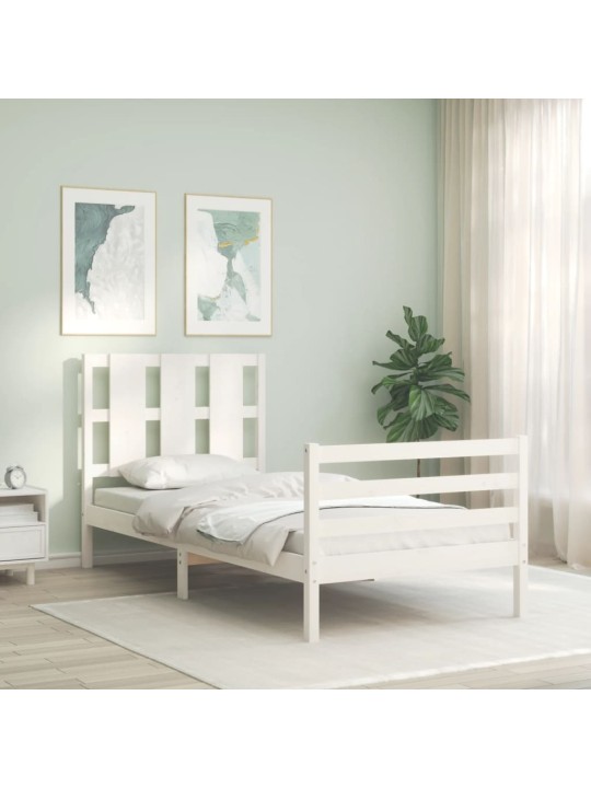 Gultas rāmis ar galvgali, 100x200 cm, masīvkoks, balts