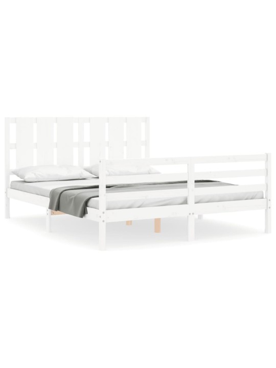 Gultas rāmis ar galvgali, King size izmērs, masīvkoks, balts