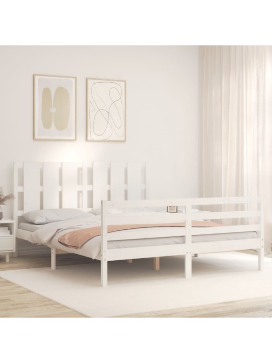 Gultas rāmis ar galvgali, King size izmērs, masīvkoks, balts