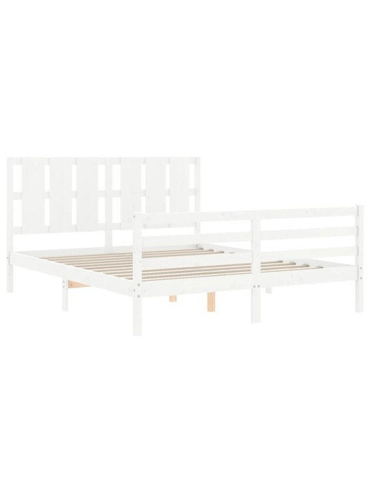 Gultas rāmis ar galvgali, King size izmērs, masīvkoks, balts