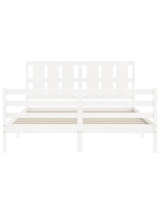 Gultas rāmis ar galvgali, King size izmērs, masīvkoks, balts
