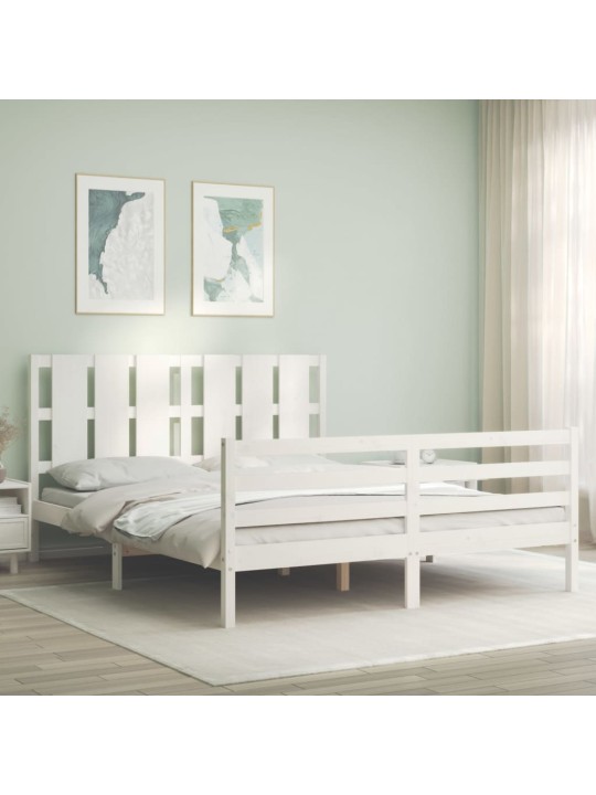 Gultas rāmis ar galvgali, King size izmērs, masīvkoks, balts